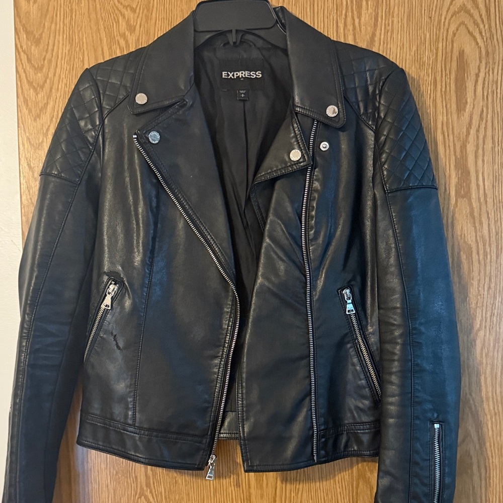 Express Quilted Black Leather Jacket